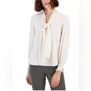 ✨Anne Klein Smocked-Cuff Tie-Neck Blouse✨ NWT